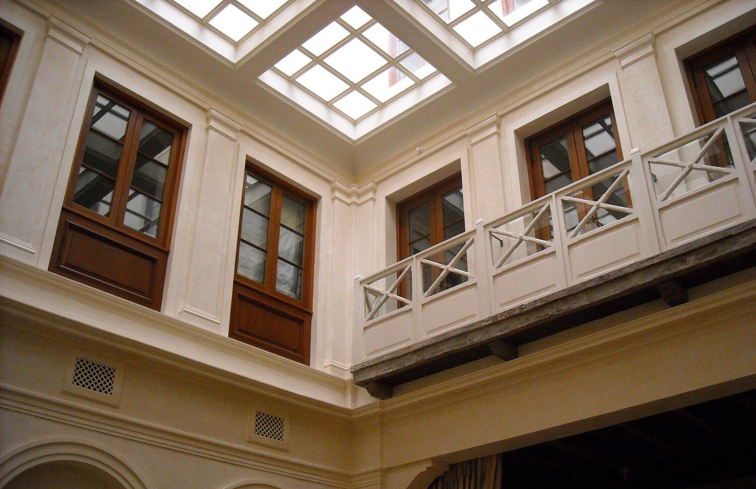 Interior courtyard and skylights of a New York City townhouse